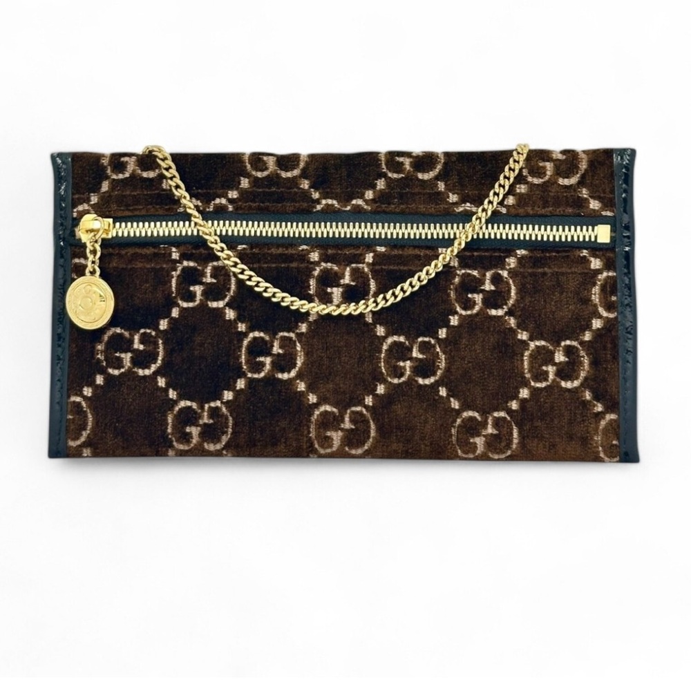 Gucci Rajah Velvet Monogram Clutch with Gold Chain